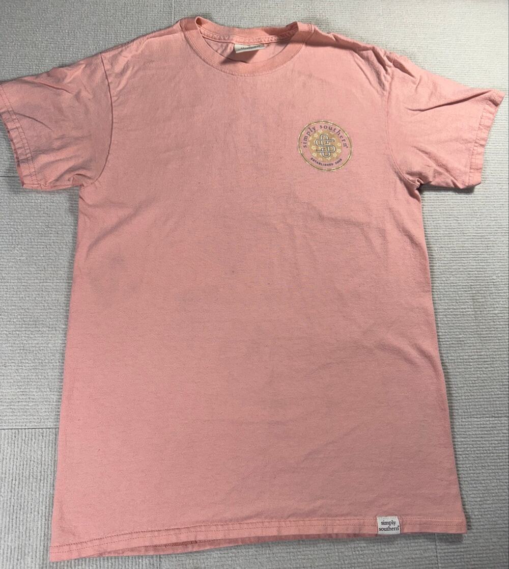 Simply Southern Women's Small Tee Pink Hippie Groovy Van "Jesus Take The Wheel"